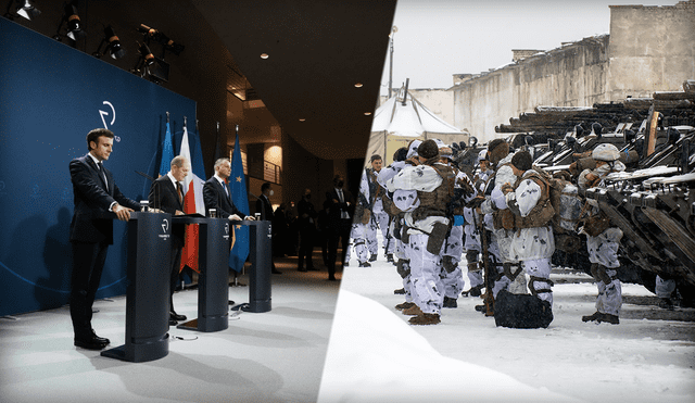 El presidente polaco, Andrej Duda, el canciller alemán, Olaf Scholz, y el presidente francés, Emmanuel Macron, se reunieron en Berlín. Foto: composición/AFP