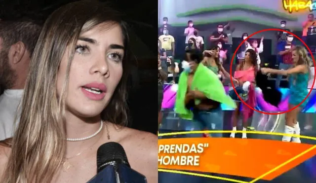 Korina Rivadeneira es blanco de críticas por su actitud al recoger polo de participante. Foto: composición La República/ captura de América TV