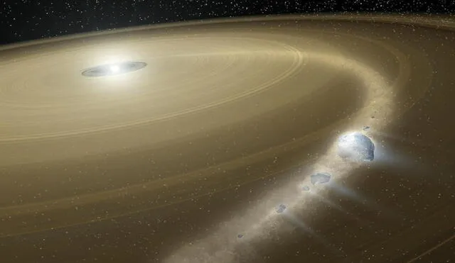 Un planeta rocoso desintegrándose a medida que se acerca a la enana blanca G 29-38. Foto:  NASA / JPL Caltech