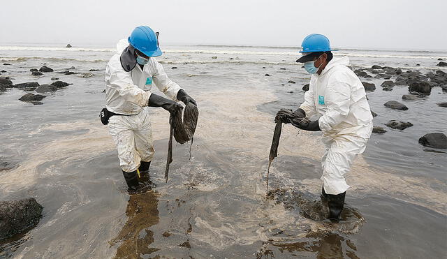 Limpieza. Osinergmin afirma que está supervisando las labores de limpieza de petróleo en mar y tierra. Foto: Marco Cotrina / La República