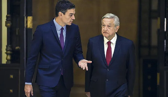 Visita. Presidente Pedro Sánchez junto a su homólogo mexicano López Obrador. Foto: AFP