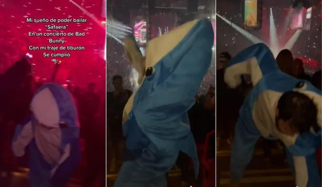 El clip del hombre disfrazado de tiburón en el concierto de Bad Bunny, obtuvo más de 5.1 millones de reproducciones. Foto: captura de TikTok
