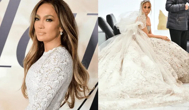 Jennifer Lopez usó un vestido de casi 45 kilos en "Marry me". Foto: Composición LR / Instagram / James Devaney - Vogue