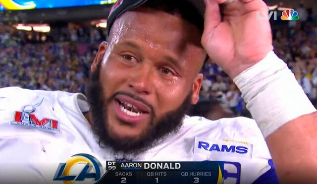 Aaron Donald se emocionó hasta las lágrimas. Foto: Captura de NFL.