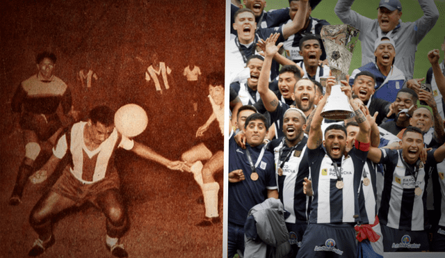 Alianza Lima en un partido ante Colo Colo en 1958 y como campeones de las Liga 1 en 2021. Foto: Twitter Alianza History/ GLR