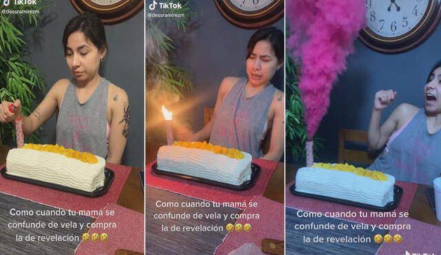 La cumpleañera quedó impresionada y confundida al ver lo que ocurrió con su vela de cumpleaños apenas la prendió. Foto: captura de TikTok