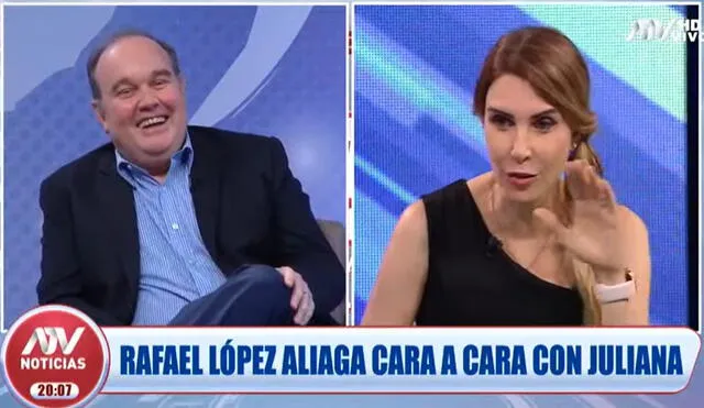 Rafael López Aliaga pidió disculpas a la periodista Juliana Oxenford por llamarla asesina en la última campaña presidencial. Foto: captura/ATV