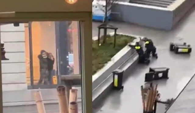 Robo en tienda de Apple en Ámsterdam fue grabado por testigos y difundido en redes sociales. Foto: captura video/Twitter