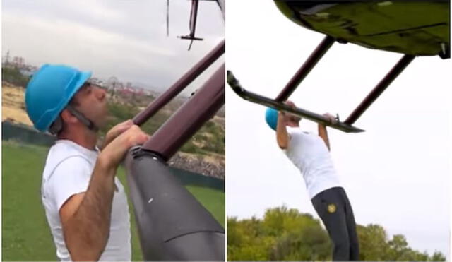TikTok viral: rompe nuevo récord mundial al realizar dominadas mientras colgaba de un helicóptero en movimiento. Foto: captura de TikTok.