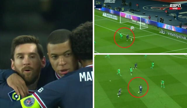 Así fue la combinación entre Messi y Mbappé para el empate del PSG. Foto: captura ESPN.