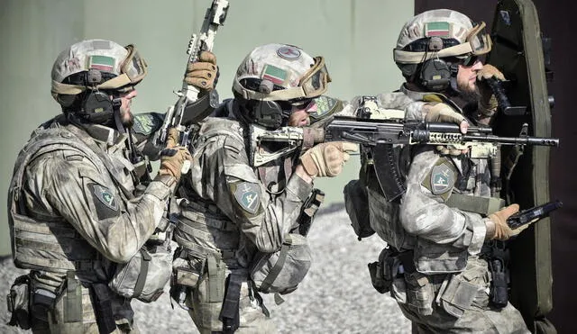 Miembros de las fuerzas especiales de Chechenia durante una sesión de entrenamiento en 2019. Foto: AFP