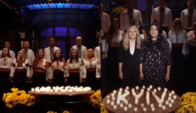 El coro folclórico ucraniano Dumka de Nueva York abrió el último programa de Saturday Night Live. Foto: Saturday Night Live/captura