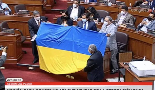 Fuerza Popular presentó la moción para rechazar el ataque de Rusia en Ucrania. Foto: Congreso.