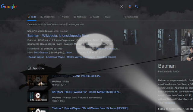Así luce el nuevo 'easter-egg' de Batman. Foto: captura de Google