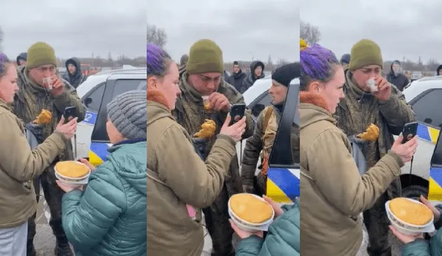 Los soldados ucranianos ayudaron al joven a tranquilizarse y le invitaron comida. Video: News Alert 24