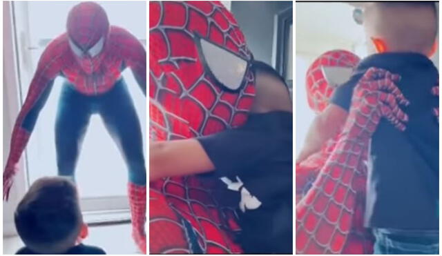 La emotiva reacción de un niño al ver a Spider-Man en su fiesta de cumpleaños. Foto: captura de TikTok.