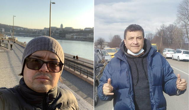 A la izquierda foto de Ingo Heredia durante su viaje a Budapest, Hungría. A la derecha Miguel Ángel Capuñay, quien escapó caminando hacia Rumanía.