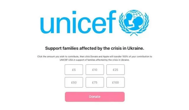 Apple sigue buscando maneras para apoyar la causa contra la invasión de Rusia a Ucrania, y ahora ha invitado a sus usuarios a apoyar a Unicef. Foto: Apple