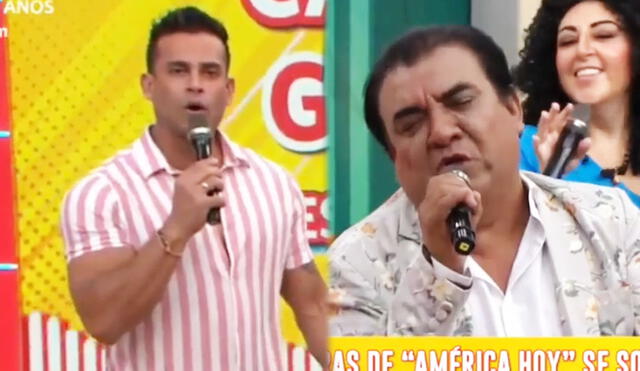 Christian Domínguez y Manolo Rojas cantaron balada de José José. Foto: captura América TV
