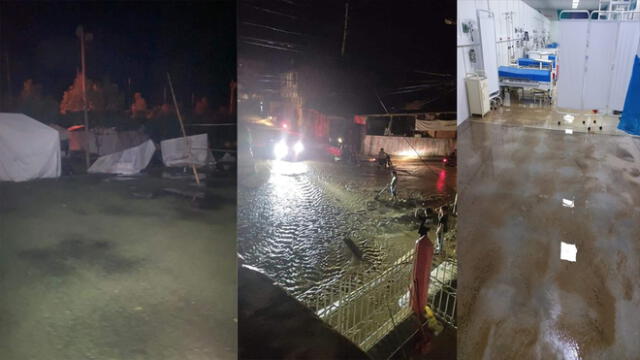 Torrencial lluvia con granizo y fuertes vientos afectaron el albergue, viviendas y hospital en Bagua Grande. Fotos: Cuarto Poder Cumba y Jaén Noticias.