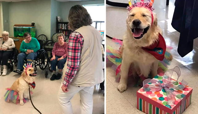 En complicidad con los residentes de un centro de rehabilitación, una mujer organizó una celebración para su querida mascota. Foto: Nicole Croteau/ Facebook