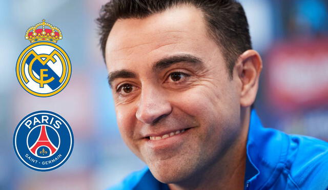 Lo mirará. Xavi estará pendiente de lo que suceda en el duelo entre Real Madrid y PSG por Champions League. Foto: composición EFE