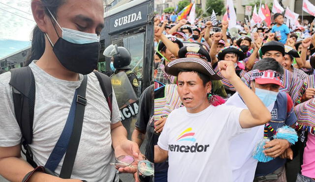 El fotógrafo de La República John Reyes y otros colegas de diversos medios fueron agredidos por manifestantes de Perú Libre. Foto: composición Raúl Egúsquiza / URPI - La República