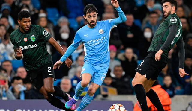 Manchester City iguala ante el Sporting Lisboa por la vuelta de octavos de la Champions League 2021-22. Foto: AFP