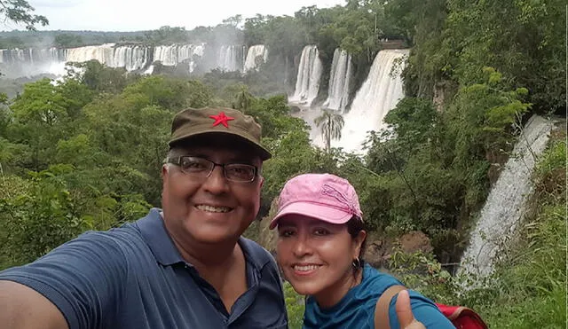 Hernán Condori junto a Nancy Álvarez, de visita en las Cataratas de Iguazú. Foto: Facebook
