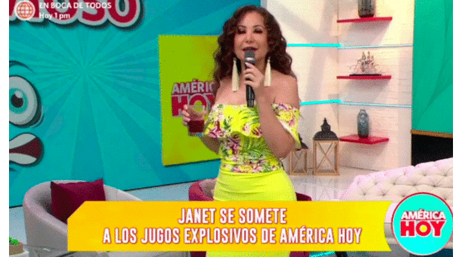Janet Barboza se somete a reto de 'jugo explosivo' durante programa en vivo. Foto: captura de América TV