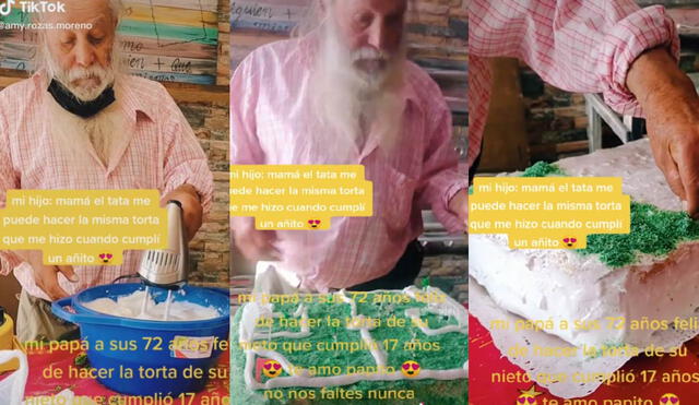 El abuelito se esmeró para regalarle a su nieto la torta que quería para su cumpleaños. Foto: captura de TikTok