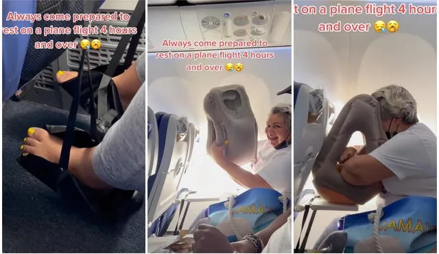 Mujer realiza extraño ritual para dormir y llama la atención de todos los pasajeros de avión. Foto: captura de TikTok.