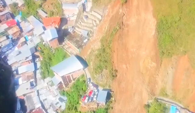 Toma aérea del deslizamiento en Pataz. Foto: captura Canal N