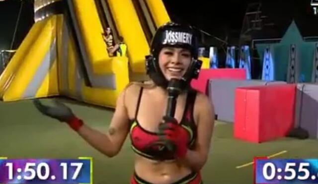 Jossmery Toledo y Michelle Soifer se enfrentaron en el juego “Salto al vacío”. Foto: captura EEG