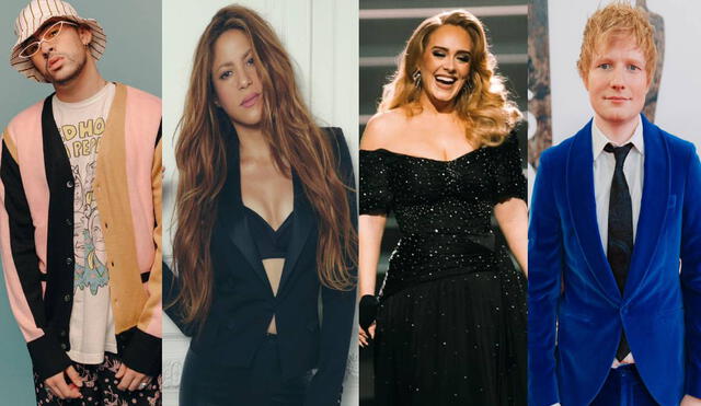 Algunos de estos artistas han sido llevados hasta juicio por copiarse letras o melodías. Foto: composición/Bad Bunny/Shakira/Adele/Ed Sheeran/Instagram