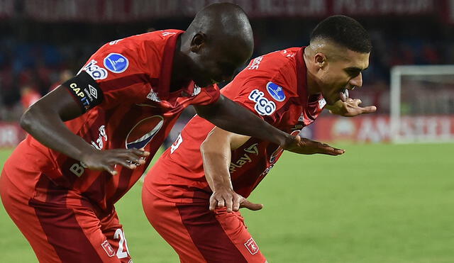 América de Cali celebra su tanto ante el DIM. Foto: Conmebol Sudamericana