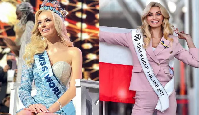 Karolina Bielawska celebra su triunfo en el certamen Miss Mundo 2021. Foto: composición/ Instagram