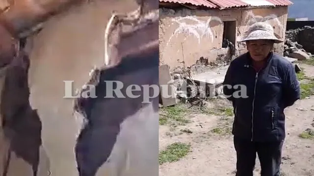 Reinalda Ocsa mostró las rajaduras en las esquinas y la puerta de su hogar. Foto: composición LR/captura de video Roberth Orihuela-LR