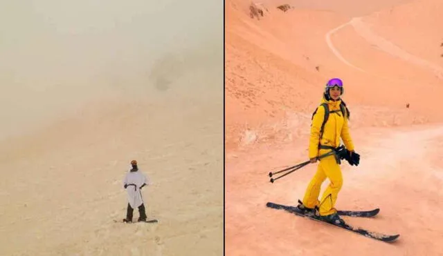 Polvo del Sahara invade y tiñe de marrón anaranjado una pista de esquí en Europa. Foto: captura de Internet.