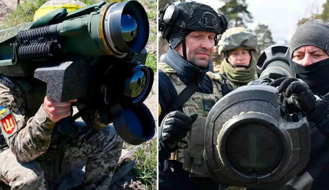 El otro misil antitanque con el que cuentan las tropas ucranianas es el NLAW, desarrollado por la empresa sueca SAAB, en cooperación con el Ministerio de Defensa británico. Foto: composición LR-AFP