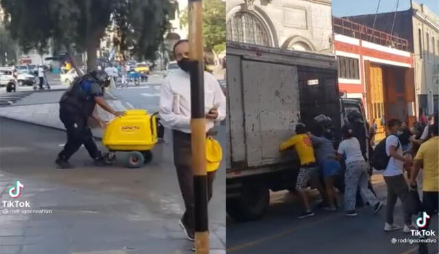 Serenos devuelven el carrito de heladero por presión de ciudadanos. Foto: captura @rodrigocreativo