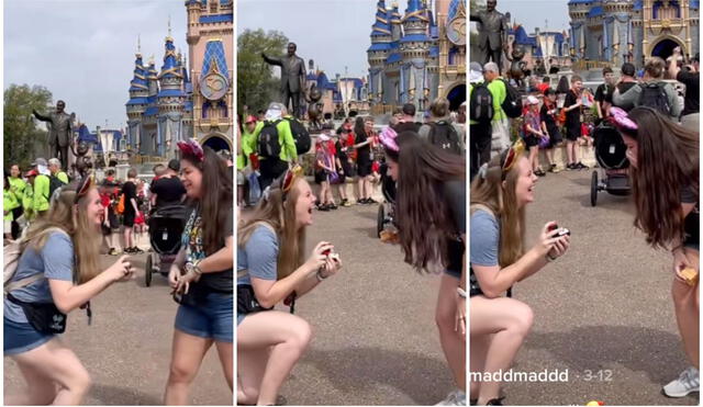 La emotiva propuesta de matrimonio de una joven a su novia en Disney World. Foto: captura de TikTok.