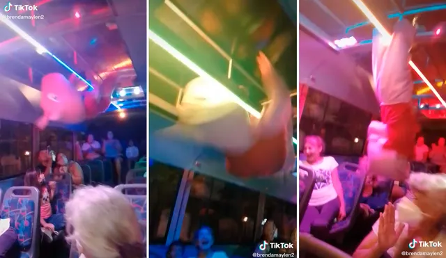 El hombre con el disfraz de Peppa Pig realizó un increíble baile dentro del bus. Foto: captura de TikTok