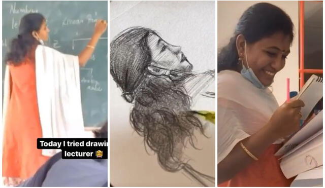 Estudiante dibuja a su profesora durante la clase y le obsequia el impresionante retrato. Foto: captura de TikTok.