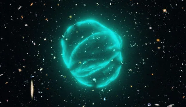 Impresión artística del "círculo de radio extraño" en el espacio fotografiado por los astrónomos. Imagen: Sam Moorfield / CSIRO