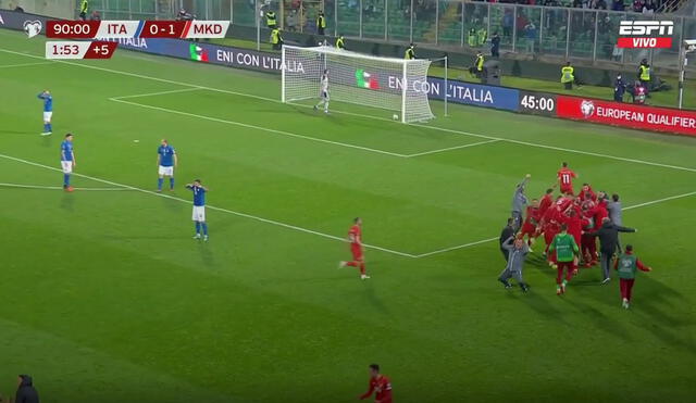 Italia se quedó sin Mundial por este golazo de Macedonia del Norte al final del partido. Foto: captura ESPN