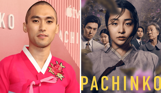 Jin Ha hace el papel de Solomon en "Pachinko" de Apple TV+. Foto composición: Teen Vogue y IMDb