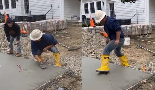 El trabajador enterró el martillo en el concreto como respuesta a la broma de su amigo. Foto: captura de TikTok