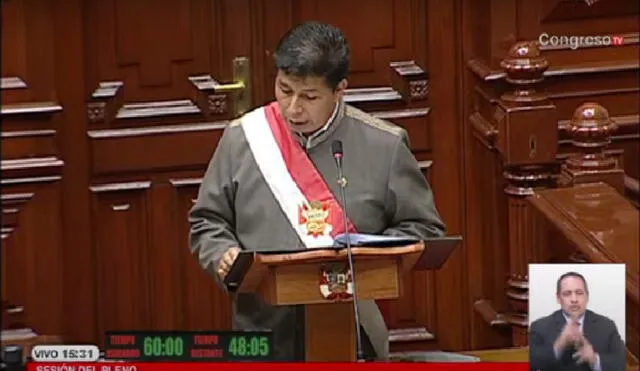 el presidente Pedro Castillo se dirigió a la representación nacional. Foto: captura Congreso