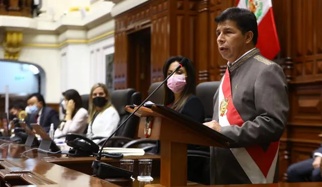 Pedro Castillo se presentó este lunes 28 de marzo ante el Pleno del Congreso con el fin de responder cuestionamientos en su contra. Foto: Congreso